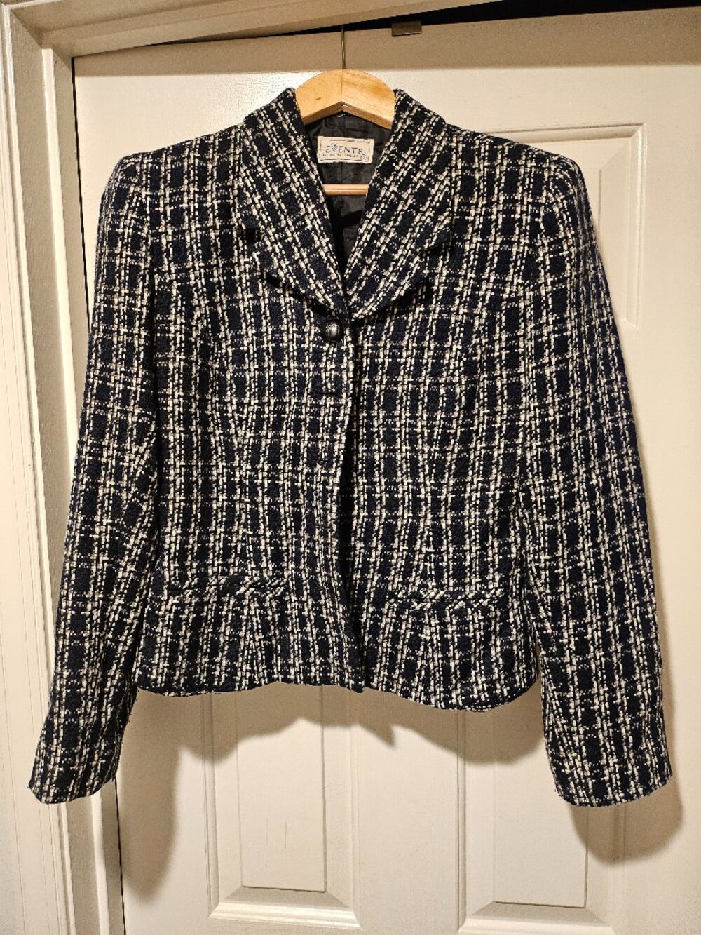 Black & Cream Tweed Check Single-Button Blazer